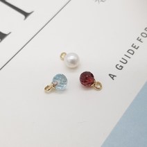 14K 골드 천연석 가넷 블루토파즈 진주 볼컷 펜던트