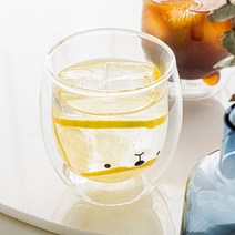 썸띵 뒤집어진 페이스 이중 내열 유리 컵 머그컵 꽃차 티 홍차 과일차 커피 250ml, 1개, 아기곰  250ml