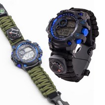 도매창고 방수시계 생존 로프 나침반 부싯돌 밧줄 캠핑 파이어스틱 방수 생활 시계 팔찌 비상용 호루라기 파라코드 재난 용품 키트, 생존팔찌-방수시계-블랙