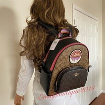 새상품 택있음 코치 C6920 코트 블록 시그니처 캔버스 백팩 기념품 패치 가방