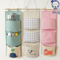 지니몰 패브릭 월 포켓 정리 수납 잭앤, 디자인E, 그린스트라이프