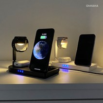 오하하 3in1 갤럭시 아이폰 애플 워치 에어팟 버즈 무선 충전기 거치대 15W, 애플 아이폰 딥 블랙