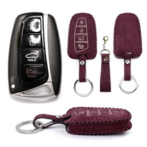 SEMI 현대B 4버튼 맥스크루즈 아슬란 제네시스DH 누벅가죽 차키케이스 스마트키커버 차키커버 키홀더 키링 차키지갑, 네이비 Navy