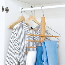 우드 4단 바지 옷걸이 접이식 다기능 4단 원목 옷걸이 우드 나무 신박한정리 바지걸이 옷걸이 정리대