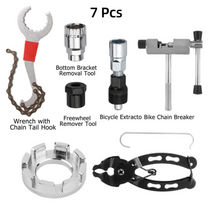 체인커터 체인공구 육각렌치 수리공구 펑크수리 렌치 펑크 타이어레버 자전거멀티툴 체인체커 자전거빵구 자전거 수리 도구 키트 플라이휠 제거 체인 차단기 커터 크랭크 풀러 도로, 7개