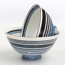 아이카 블루 스트라이프 굽 밥그릇 도자기그릇 앞접시, 대접
