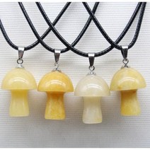 도매 천연 보석 돌 석영 크리스탈 자수정 호랑이 눈 손 조각 버섯 펜던트 DIY 만들기 목걸이 1 개, yellow jade