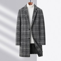 POMTOR 남자 하프 코트 비즈니스 캐주얼 순색 모직 코트 남성 트렌치 코트 울코트