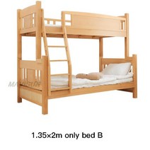 벙커침대 이층침대 벙커 분할 저장 및 공간 절약형 작은 아파트 2 층 침대가있는 어린이를위한 자연 스타일 침실 가구 이층 침대, 1.35x2.0m 침대 b