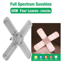 24W 36W 48W 접이식 LED 성장 조명 전체 스펙트럼 보라색 빨간색 빛 E27 피토램프 전구 실내 식물 파종 야채 램프, [03] Type A - 4 Leaves