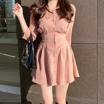 [랜덤플레이] 허리 슬림 라인 셔츠 원피스