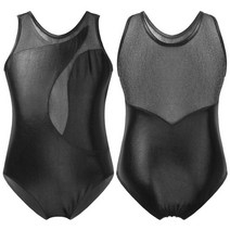 요가매트 체조 착지 매트 낙법 구르기 체육관 높이점프 유도 여자 발레 레오타드 에나멜 가죽 민소매 비대칭 소용돌이 얇은 명주 그물 스플 라이스 소녀 점프 슈트 키즈 댄스웨어, 검은색, 10