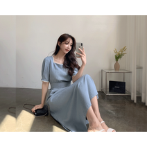 [리리앤코] 벨리밍 레이스 리본 스트랩 롱 원피스