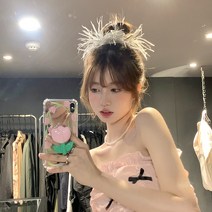 [복숭아차] 백조 댄스곡 고급감 흑백 깃털 머리끈 여자 일한인스 정교한 머리 장식 습기