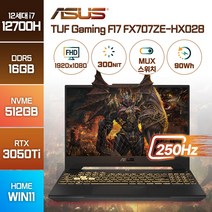 [백팩 증정] ASUS TUF 게이밍 F17 FX707ZE 17인치 인텔 12세대 i7 고성능 게이밍 윈도우11 노트북, WIN11 Home, 16GB, 512GB, 코어i7, 메카 그레이
