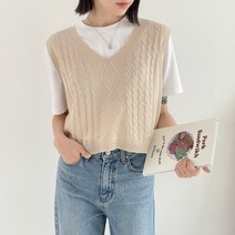 더리즈 썸머 피셔 크롭 베스트 여름 오버핏 루즈핏 꽈배기 니트 조끼