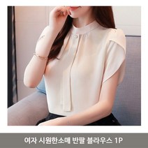여자 시원한소매 반팔 블라우스 1P 여성 쉬폰 셔츠