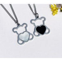 어린이 아기 돌선물 곰돌이 써지컬스틸 미아방지 목걸이, 블랙, 엄마용(45cm+3.5cm), 구슬