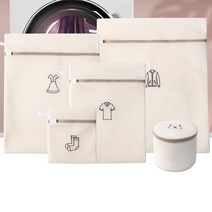 차차미 자수 세탁망 사각 원형 속옷 빨래망, 베이지 5종세트