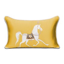 쿠션커버 말그림 호텔 명품 그림 자수 골드, 펜디 옐로우 - 실크 자수 군마