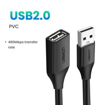 UGREEN USB 연장 케이블 USB 3.0 2.0 연장 코드 유형 A 남성-여성 데이터 전송 리드 Playstation 키보드 프린터 용, CHINA, 0.5m, USB 2.0 - PVC Black