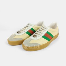 구찌 웹 스트라이프 디테일 레더 로우 스니커즈 624486 아이보리