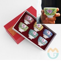 위아리턴 [순수] 레트로 플라워 다기 찻잔 6P세트(80ML) (작약) 빈티지찻잔 찾잔 빈티지잔