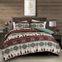 Chezmoi Collection Audun 2피스 남서부 카우보이 아즈텍 이불 세트 - 멀티컬러 틸 브라운 베이지 탠 레드 프린트 워싱 극세사 침구 트윈 사이즈