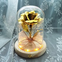 LED 금장미 무드등 프리저브드 꽃 부케 감성 원목 유리돔 여자 친구 생일 감동 선물, 단품