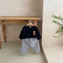 블랙빈 가을 유아동 남아 여아 키즈 긴팔 면 티셔츠 체크 바지 상하복 세트 국내제작 고급원단 어린이집 등원룩 형제룩 쌍둥이룩 자매룩 남매룩 커플룩 상하세트 추석빔 가을옷 코디