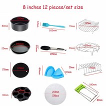 led스팀에어프라이어 대용량 20리터 Philips/GOWISEUSA/COZYNA/COSORI/Ninjia 및 모든 에어 프라이어 3.7QT, 03 8inch  12sets