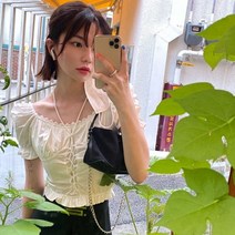 심플리얼 BM 시크 원색 소녀 퍼플 슬리브 다운 인형 숏 블라우스