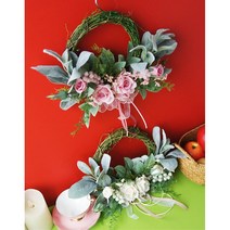 장미 조화 리스 도어 걸이 매장 장식 인테리어, 핑크