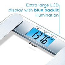 100155 Beurer BF221 체지방 저울 | XL 디지털 체중계 및 분석기 체중 체지방 체수 뼈 질량 근육 % 측정 자동 인식 10개의 메모리 공간 체중 조절용