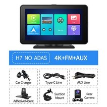 카플레이모니터 7 인치 4K 자동차 DVR 카플레이 무선 유선 안드로이드 오토 ADAS 대시보드 와이파이 블루투스 AUX 대시캠 GPS 후방 카메라 동영상 레코더 Android, NO ADAS GPS+NO TF Card