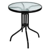 24” Patio Dining Table Round Bistro Table Outdoor Furniture Garden Table with Frame Tempered Glass T, 1