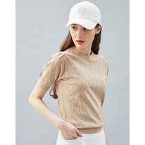 닥스골프 [22SS] [PREMIUM] 베이지 로고패턴 스트레치 라운드 반팔 니트 DNSW2B401I1