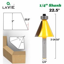 트리머비트 라비 1pc 14quot shank 15도 22.5도 모따기 베벨 에징 라우터 나무 목공용 비트 밀링 커터 mc01027 23