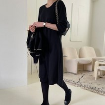 레이디플러스 1201-스루 원피스 빅사이즈 신축성 7부 미디 데일리