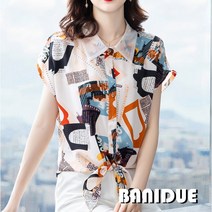 [바니드] 여성 럭셔리 반팔 쉬폰 레터링프린트 세련된 셔츠블라우스 0687