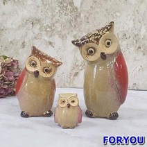 ForU998 도자기 부엉이 가족 장식품 레드 공예품 도자기공예 도자기장식 부엉이장식