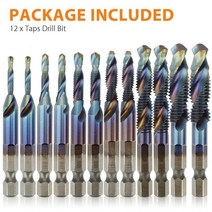 복합나선형탭 복합탭 다기능복합탭 12pcs M3-M10 1/4 인치 복합 육각 섕크 HSS 미터 나사 스레드 탭 드릴 비트 세트 고속 철강, 01 12pcs