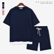 가이스토리 남자 여름 파크 워터 트레이닝 세트 오버핏 반팔티 5부 반바지