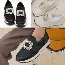 벨루치슈즈 여성 천연가죽 사각 보석 4cm 통굽 슬립온 스니커즈 운동화