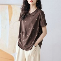 엔티랄라 빅 사이즈 여성복 여름 티셔츠녀 반팔녀 순면 소재 루즈한 레저 날염 날씬해 보이는