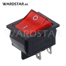 KCD4 래칭 로커 스위치 ON-OFF 4 핀 2 전기 장비 I/O 조명 포함 16A 250VAC/20A, 01 Red with LED 4P