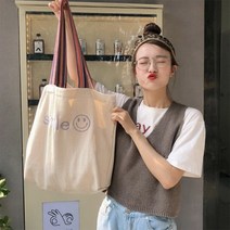 [] 여자 남자 심플한 스마일 패턴 아메카지 에코백