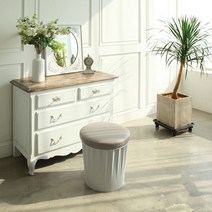 디에스피 드럼체어 수납의자 스툴 다용도의자 화장대의자 수납함 정리함, 등받이형 화이트/그레이