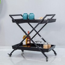 트롤리 웨건 왜건 2단 접이식 트레이 서빙 스텐 서빙카트 원목 우드, 패키지 A, A.블랙60x35x75cm