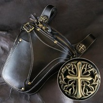 할리힙색 소가죽 레트로 빈티지 오토바이 레그백 바이크 보조가방, ⑧싱글백 황동 중공 크로스 버클
